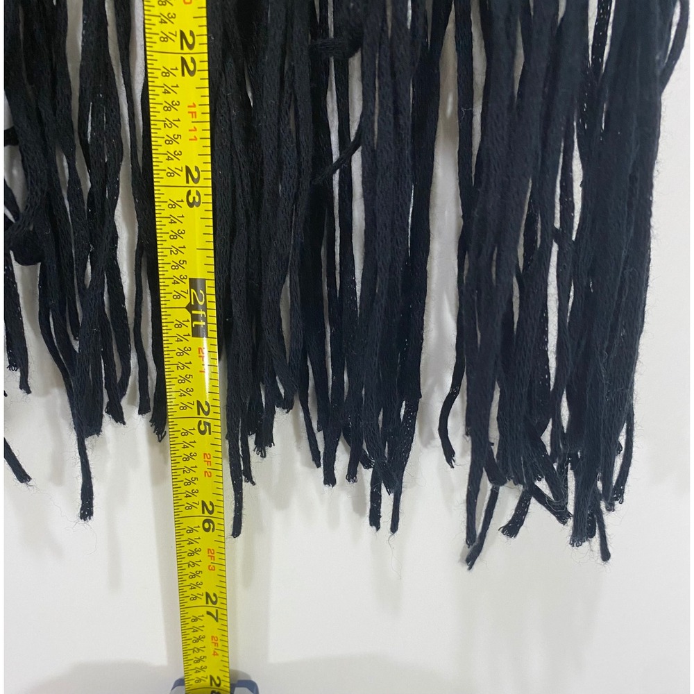 POL Black Crochet Knit Fringe Mini Skirt Boho Festival Drawstring Small - Picture 6 of 7